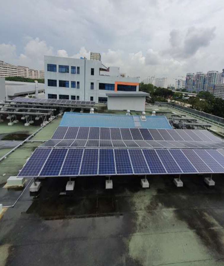 roof with 4 row of solar panels