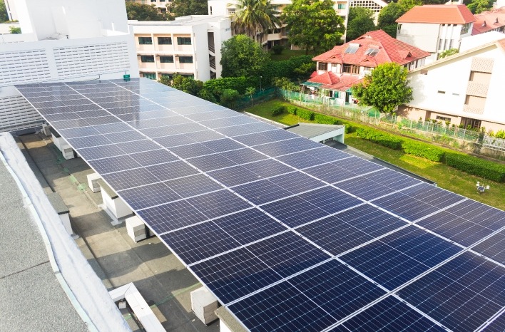 Solar panels top down view in Singapore